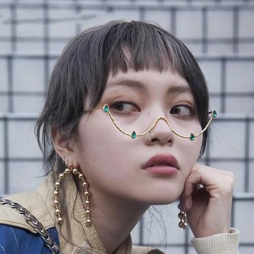 No Lens Eyeglasses Decor Retro Half Glasses Frame Women Metal Diamond Frame Glasses JDA3272