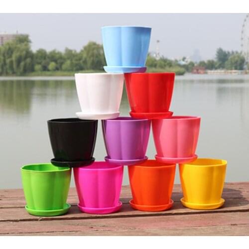 Flower Planters Colourful Mini Plastic Flower Pot Succulent Plant Flowerpot Home Garden Decor 1PC
