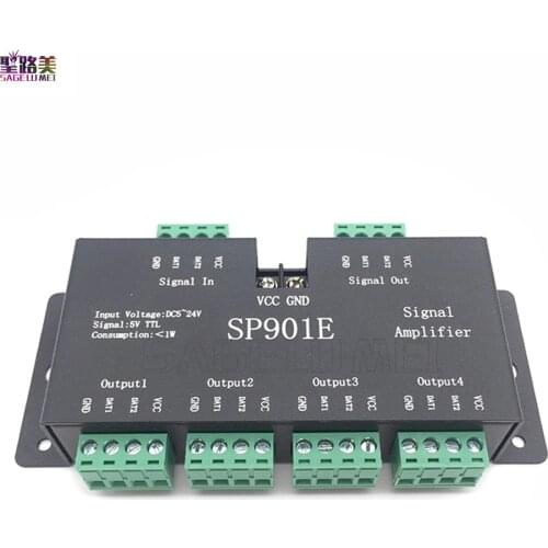 DC5V-24V LED Signal Amplifier SP901E led SPI controller 4CH group Amplifier for WS2812 2811 dmx512 led pixels strip magic module