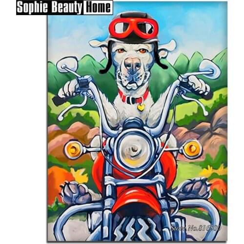 DIY 5D Diamond Mosaic Dog and Motorcycle Handmade Diamond Painting Cross Stitch Kits Rhinestones Embroidery Patterns 187010