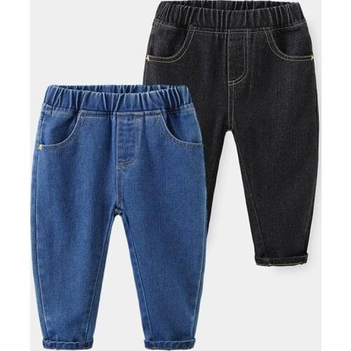 Baby Boy Jeans Clothes Autumn New Casual Kids Trousers Blue And Black Elastic Waist Pockets Long Pants For Children 2-6Y