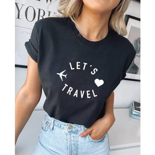 Lets Travel Print Women Aesthetic Harajuku T Shirts Casual Kawaii Summer Short Sleeve Trip Clothes Tees Tops Camisetas Mujer