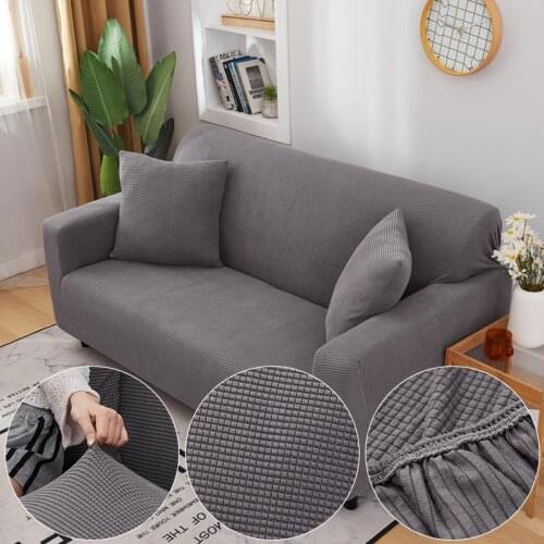 Plaid Jacquard Soft Light Gray Sofa Cover For Living Room Solid Color All-inclusive Modern Elastic Corner Couch Slipcover 45012