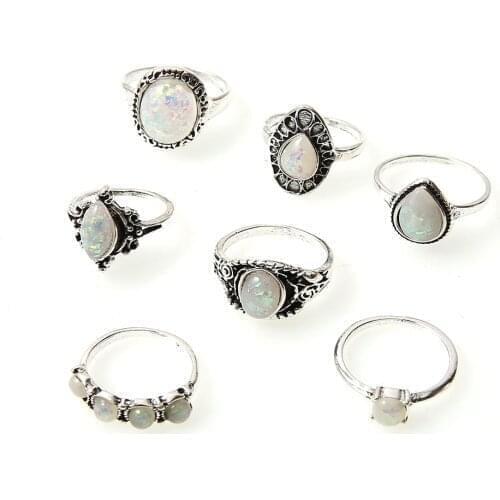 7Pcs/Set Big Acrylic Stone Rings Set Boho Water Drop Round Engagement Ring for Women Men 2020 New Trend Anniversary Gifts