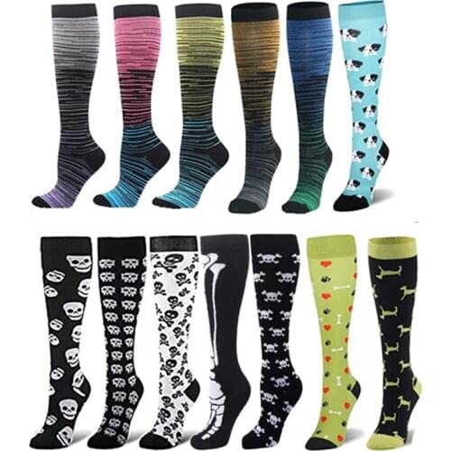 HYSAIXIA Compression Stockings Men Women Running Stripes Dots Love Claws Stars Sport Flight Nylon Varicose Veins Knee Long Socks