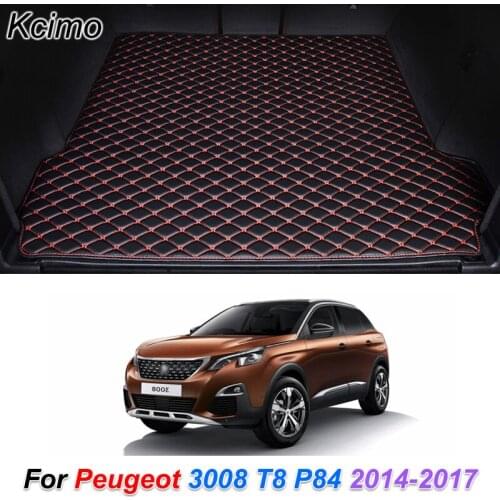 Leather Car Trunk Mat for Peugeot 3008 T8 P84 2014-2017 Cargo Liner Trunk Floor Pad Carpet Car Accessories