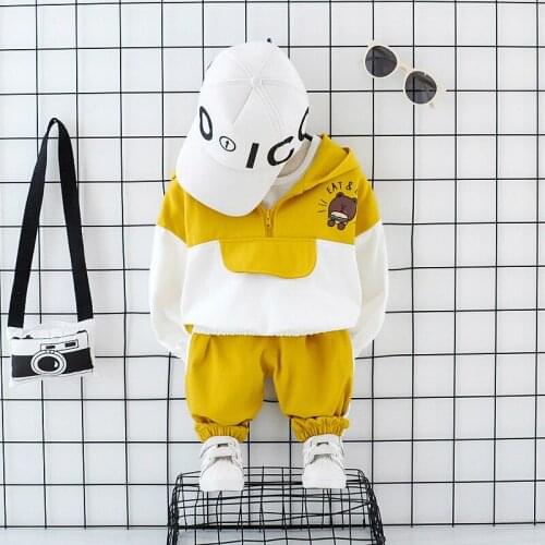 Cute Bear Pattern Hooded Boys Girls Jacket Baby 2-Piece Suit 2020 Autumn New Baby Kids Tracksuits Infant Children Clothing Sets