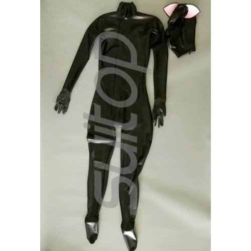 Full cover latex bodysuit suit clothes ruber zentai including hoods socks gloves with zip back not including corsets