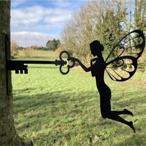 Metal Fairy Garden Stake Art Silhouette Decoration Exquisite Tree Ornament for Home Courtyard Lawn ALI88