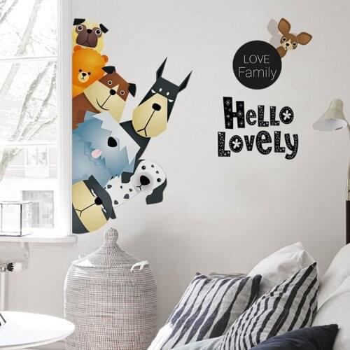 Lovely Family Decals for Door Sticker Cartoon Animal Dogs Wall Stickers Hello Lovely Wall Decor Kids Room Living Room Art Poster