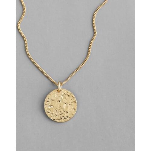Minimalist 925 sterling silver concave surface frosted round pendant necklace, gold color necklaces & pendants for women jewelry