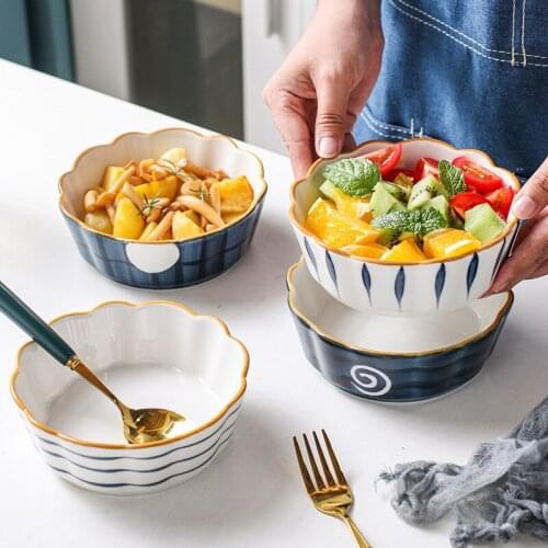 Salad Bowl European Porcelain Cute Ceramic Soup Bowl Set Korean Kitchen Mixing Rice Bowls Household Tableware