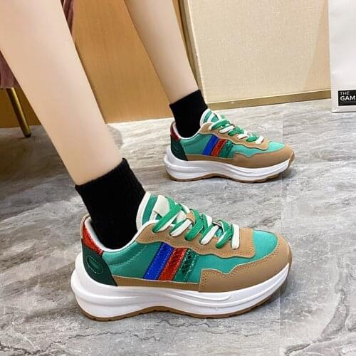 Fashion Mixed Colors Women Flat Platform Sneakers For 2021 Spring Autumn Lace-up Sports Walking Running Students Youth Shoes
