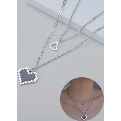 Acheerup Fashion Double Layers Heart Necklace For Women Stainless Steel Thick Box Chian Adjustable Choker Chian Jewelry Gifts