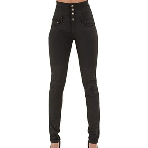 Fashion High Waist Women Jeans Multi Pockets Multi Breasted Sexy Multi Breasted Stretchy Denim Pants Trousers for Daily Wear