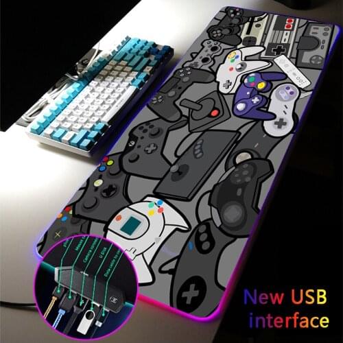 Cartoon Gamepad Large RGB Mouse Pad Multi-interface Four USB Docking Dock USB Black MousePad Typec Interface Boys Girls DeskMat