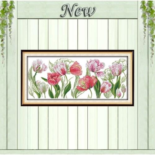 The spring tulips scenery diy decor painting counted printed on canvas DMC 11CT 14CT kits Cross Stitch embroidery needlework Set