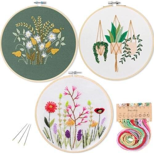 DIY Stamped Embroidery Kit For Starter Flowers Flamingo Pattern Embroidery Cloth Color Threads Tools Kit Dropshipping 30x30cm