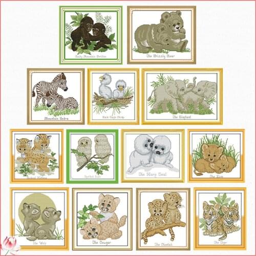 Joy Sunday Cute Animals Cross Stitch Kits Counted Canvas Embroidery Sets 11CT 14CT DIY Handmade Needlework Home Decoration Craft