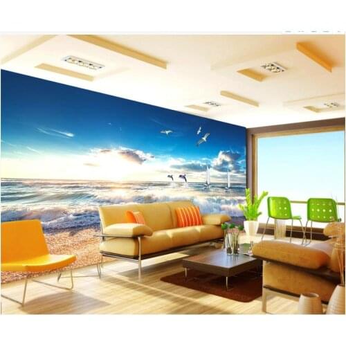 Custom murals wallpaper for walls 3 d murals Sea and beach fresh mediterranean mural background wall papers home decor