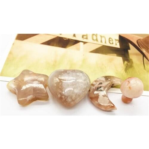 Natural quartz chakra moon set Spiritual healing cherry agate heart mushroom for Home decoration ornaments