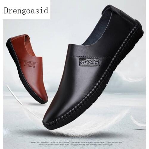 2019 New Mens Genuine Leather Shoes Size 39-44 Leather Soft Anti-slip Driving Shoes Man Spring Leather Shoes Casual Shoes