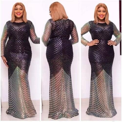 2020 Spring new elegant african women o-neck long sleeve plus size long dress