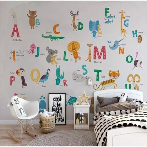 Milofi custom 3D photo wallpaper Nordic cartoon animal 26 letter theme children room background wall decoration mural wallpaper