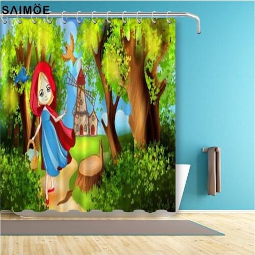 Popular Little Red Riding Hood Bathroom Curtain Cartoon Fairy Tale For Kids Decor Shower Curtain Polyester Fabric Bath Sets