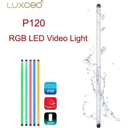 LUXCEO P120 RGB Light LED Video Lighting Waterproof Wand 120cm Remote Control IP68 CRI 95+ Built-in Battery for photography