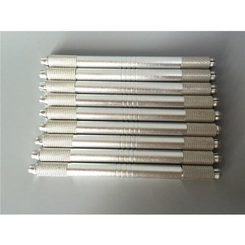 10PCS Handmade Siver Colors Permanent Makeup Eyebrow Manual Tattoo Pen For 3D Eyebrow Microblading 2 Head Can Be Used
