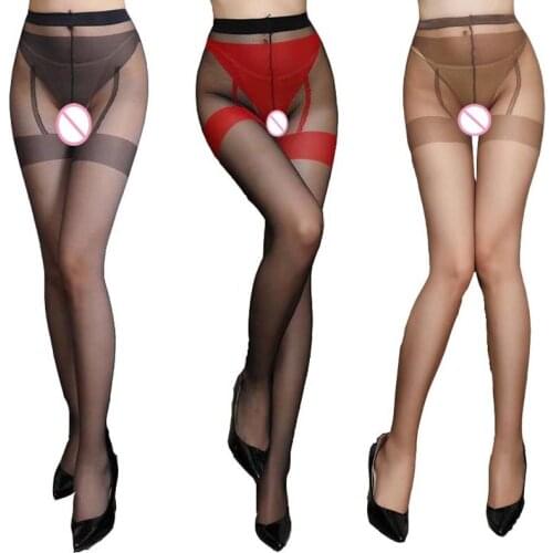 Sexy Women Sheer Crotchless False Panties Pantyhose Lingerie Open Crotch Stockings Tights Garter Belt Thong Print Hosiery