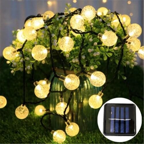 Solar String Light Street Garland Crystal Globe Balls Fairy Light 8 Modes Waterproof for Outdoor Patio Garden Wedding Decoration