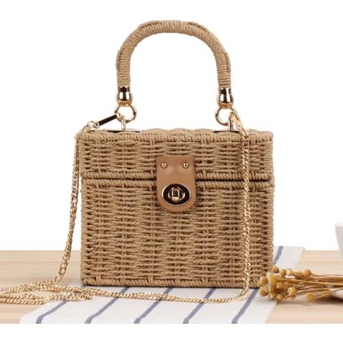 2021 Fashion Straw Basket Bag For Women Hand-made Woven Rattan Crossbody Bag Bohemian Summer Beach Bag For Vacation