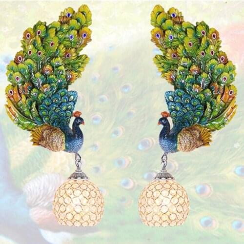 Bedroom crystal wall lamp living room background wall lamp hotel hall classic Peacock Art Wall Lamp villa aisle restaurant light
