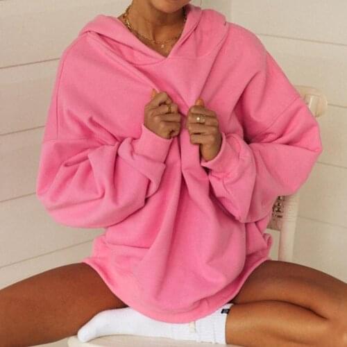 Woman solid loose sweatshirt autumn long sleeved sports jogging pullover hoodie tops pink blue color fashion female clothes