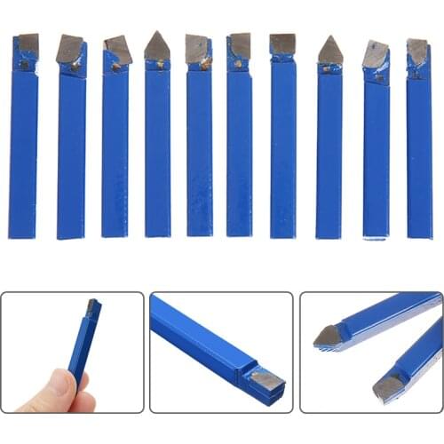 10pcs Alloy Carbide Lathe Tools 1/4" Shank Blue Brazed Tipped Turning Tooling Welding Tool Set