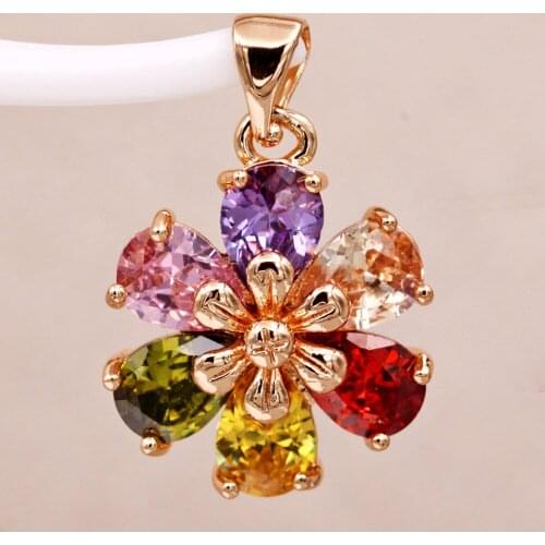Vintage Trendy Plated Plant Flower Waterdrop Pendant Red Pink Zirconia Stone For Women Girls Fashion Jewelry Accessories Wedding