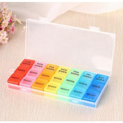 Pill Storage Box Weekly 7 Days Medicine Box Holder Organizer 21 Slots for Medications Supplement Vitamin Travel Tablet Dispenser