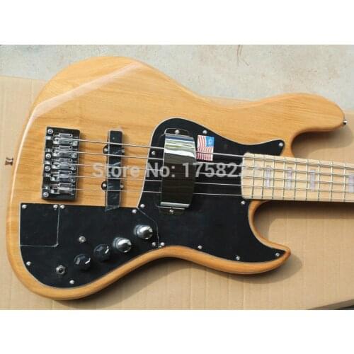 Top quality FDJB-5028 origibal color solid Ash body black plate 5 strings maple fretboard electric Jazz Bass , Free shipping