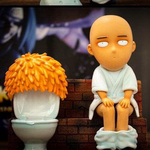 High Quality Anime One Punch Man Saitama Sensei Sitting on The Toilet PVC Action Figure Collectible Model Toyn For Kids Gift