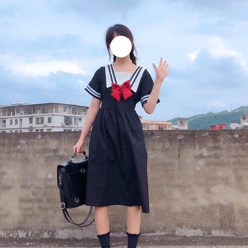Japanese College Style JK Navy Sailor Suit Long Dress Womens 2020 New Summer japanese school uniform sailor uniform