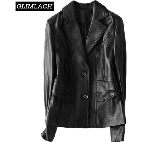 2020 Women Genuine Leather Single Breasted Lambskin Jacket Office Lady Black Slim Real Leather Coat Short Female Fashion Clothes