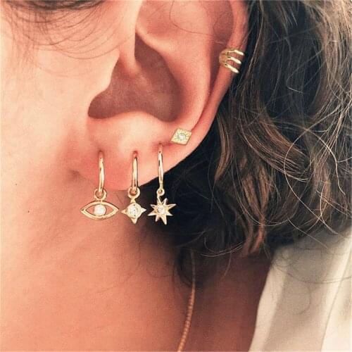 2020 New Boho Vintage Geometric Earrings For Women Fashion Crystal Eye Sun Pendant Set Earring Set Female Jewelry Wedding Gift
