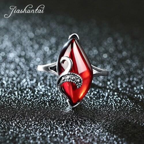 JIASHUNTAI Retro Silver Rings Vintage 925 Sterling Silver Jewelry For Women Red Yellow Stone