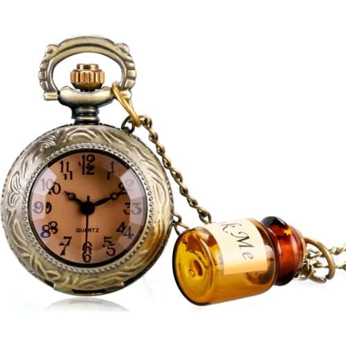2017 Real Glass Reloj De Bolsillo Watches Drink Me For Wishing Bottle Quartz Pocket Watch Necklace P339