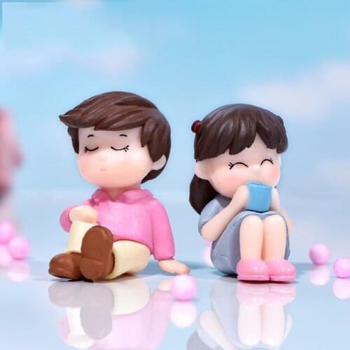 4PCS Lovers Couple Miniature Mini Doll DIY Terrarium Figurines Fairy Garden Decoration Valentines Day Gift Home Accessories