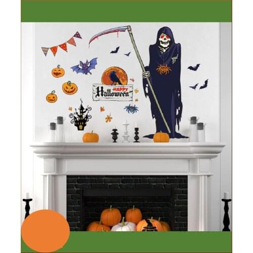 5PCS Halloween Scary Witch with Bat Spider Cat and Crow Decorate Wall Stickers Window Sticker Decoration Halloween Party new