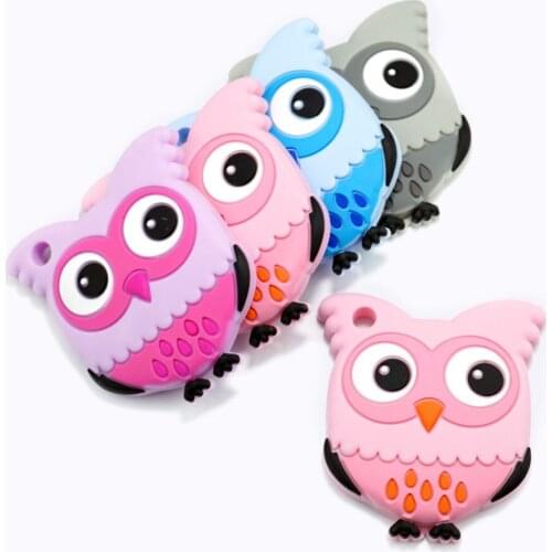 Sutoyuen 5Pcs BPA Free Silicone Baby Teether Owl Silicone Teething Silicone Teether Beads Baby Silicone Toy Chewable Pendant