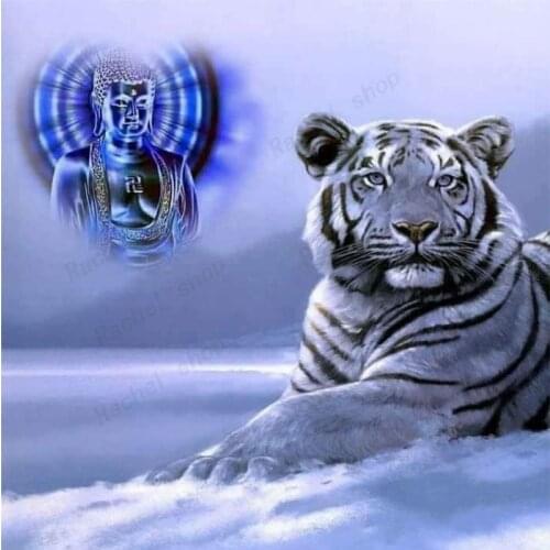 Diamond Embroidery Diy Diamond Painting Cross Stitch Kits Diamond Mosaic Buddha with the Tiger Full Square Diamond Embroidery RA